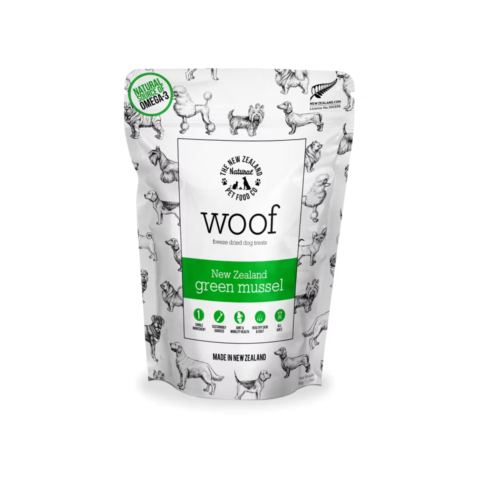 New Zealand Pet Food Co. NZPF: WOOF: Freeze Dried Treats: Green Lipped Mussels 50g