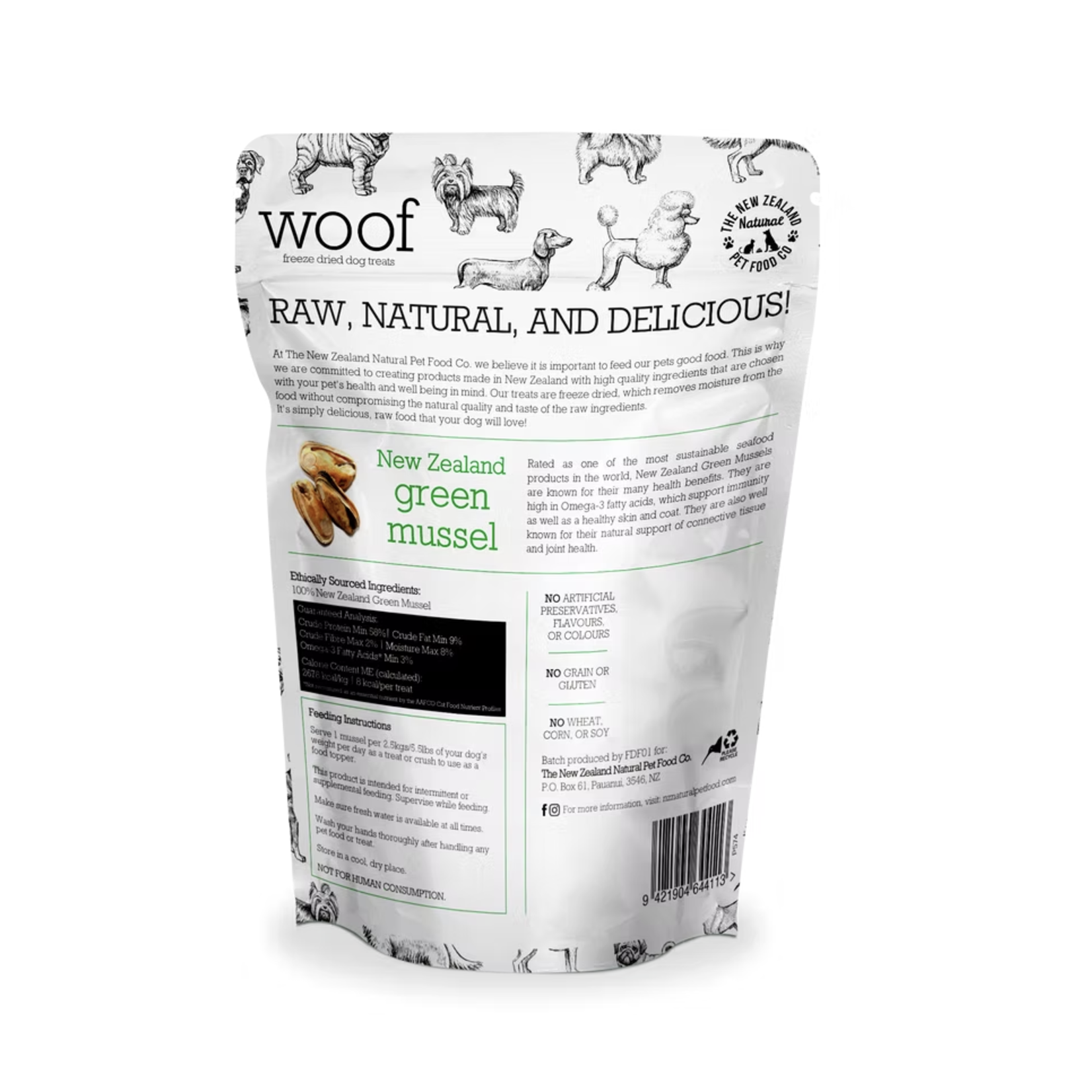 New Zealand Pet Food Co. NZPF: WOOF: Freeze Dried Treats: Green Lipped Mussels 50g