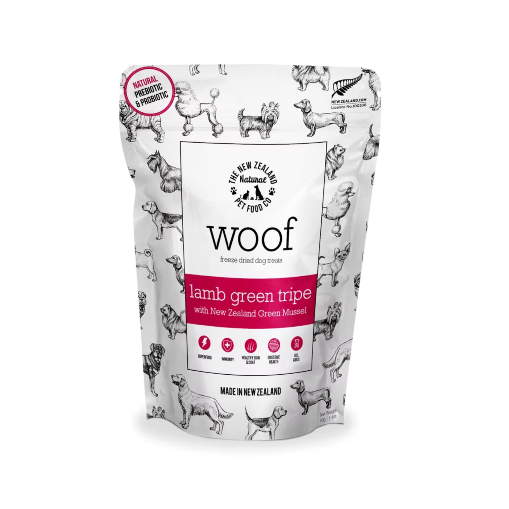 New Zealand Pet Food Co. NZPF: WOOF: Freeze Dried Treats: Lamb Green Tripe & Green Lipped Mussels 40g