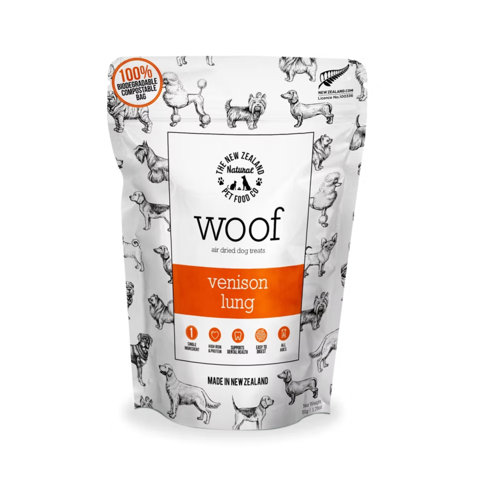 New Zealand Pet Food Co. NZPF: WOOF: Freeze Dried Treats: Venison Lung 50g