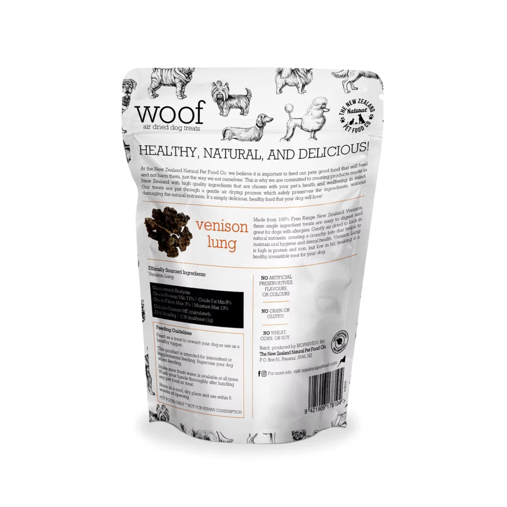 New Zealand Pet Food Co. NZPF: WOOF: Freeze Dried Treats: Venison Lung 50g