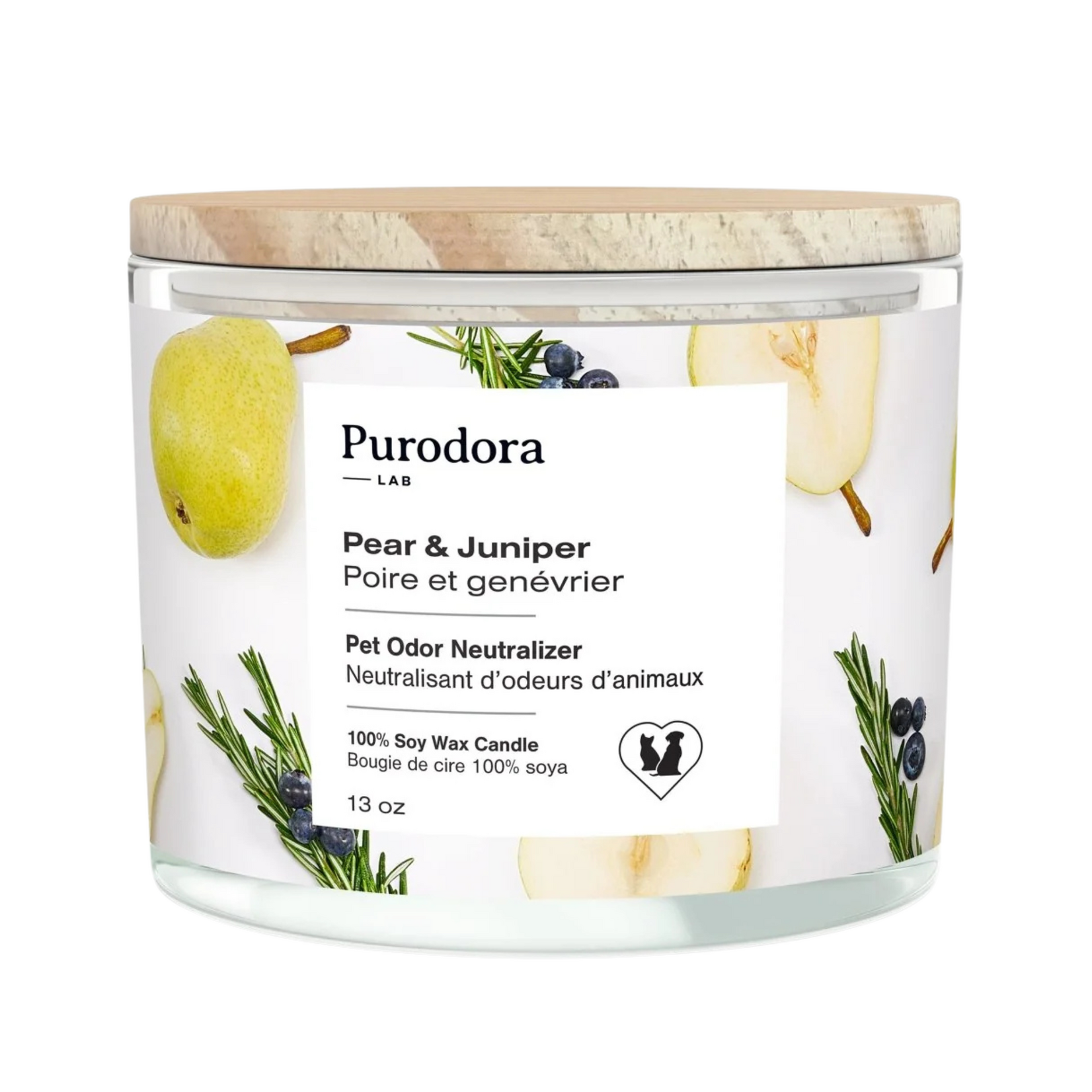 Purodora Purodora: 100% Soy Candle: Pet Odor Neutralizer: Pear & Juniper