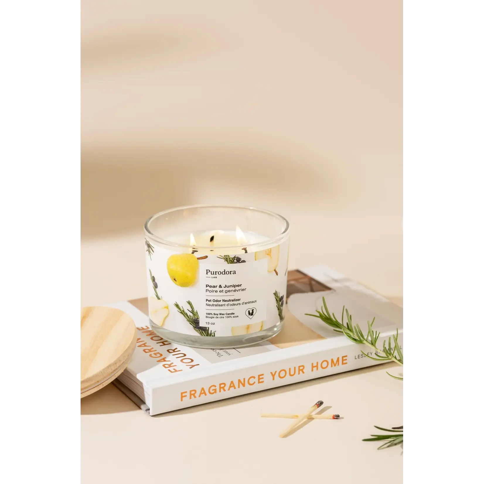 Purodora Purodora: 100% Soy Candle: Pet Odor Neutralizer: Pear & Juniper