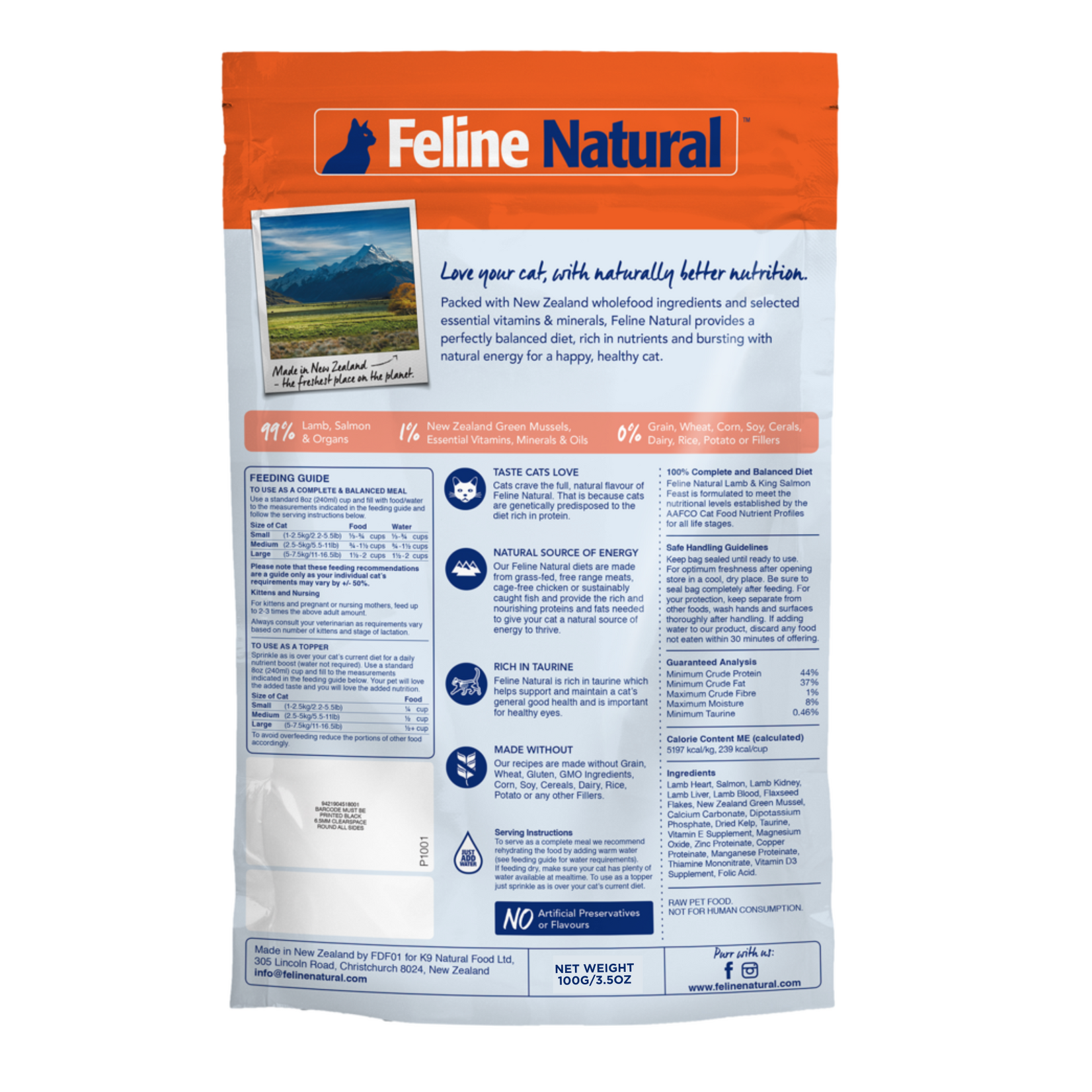 Feline Natural Feline Natural: Freeze-Dried: Lamb & King Salmon Feast 100g