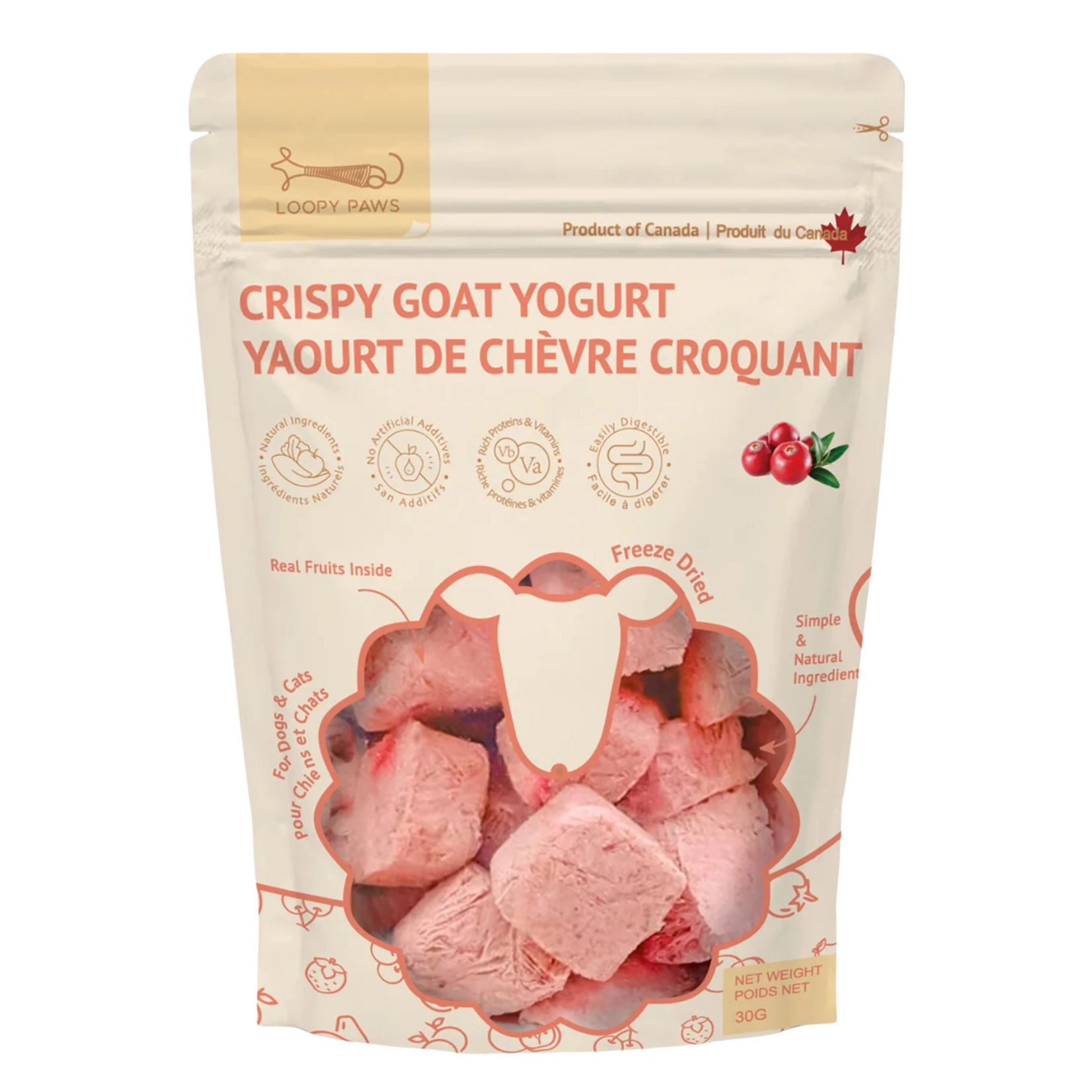 Loopy Paws Loopy Paws: Crispy Goat Yogurt: Cranberry 30g