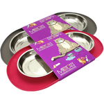 Messy Cats Messy Cats: Double Silicone Feeder: Stainless Saucers M