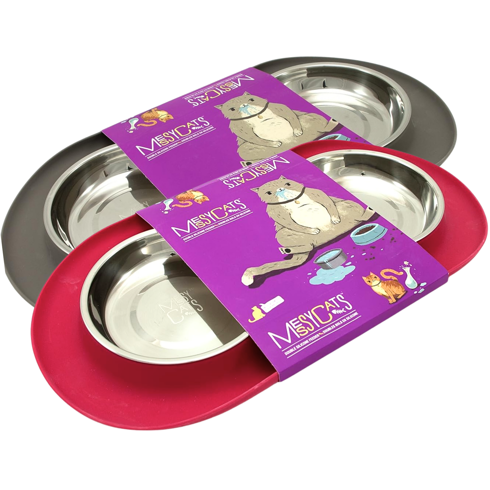 Messy Cats Messy Cats: Double Silicone Feeder: Stainless Saucers M