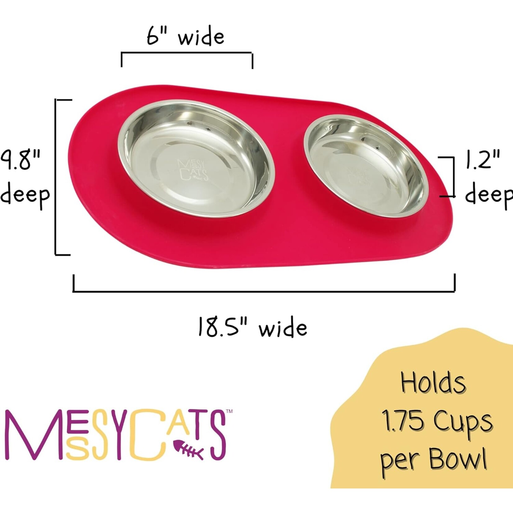 Messy Cats Messy Cats: Double Silicone Feeder: Stainless Saucers M