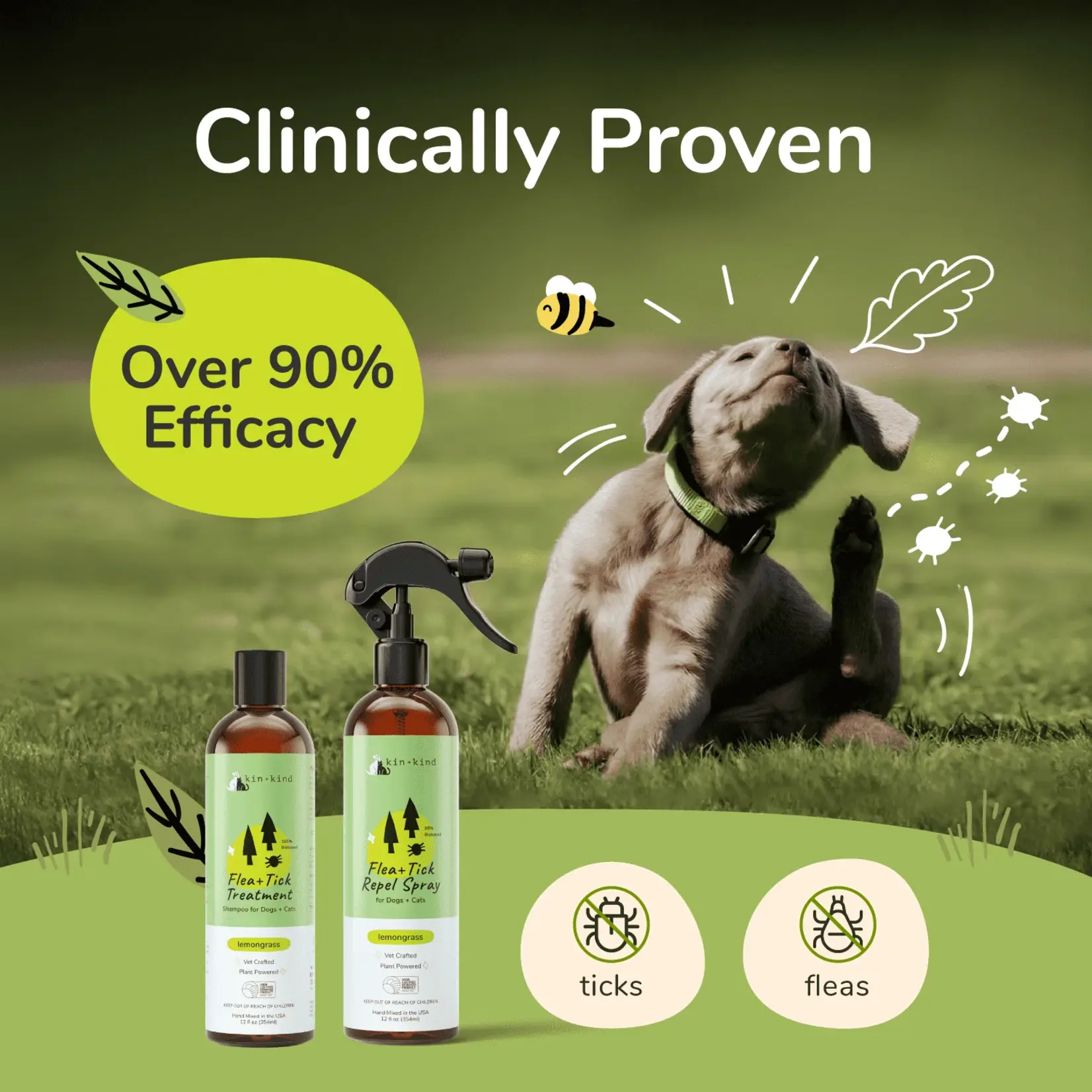 Kin & Kind Kin & Kind: Outdoor Shield: Flea & Tick Lemongrass Spray 12oz