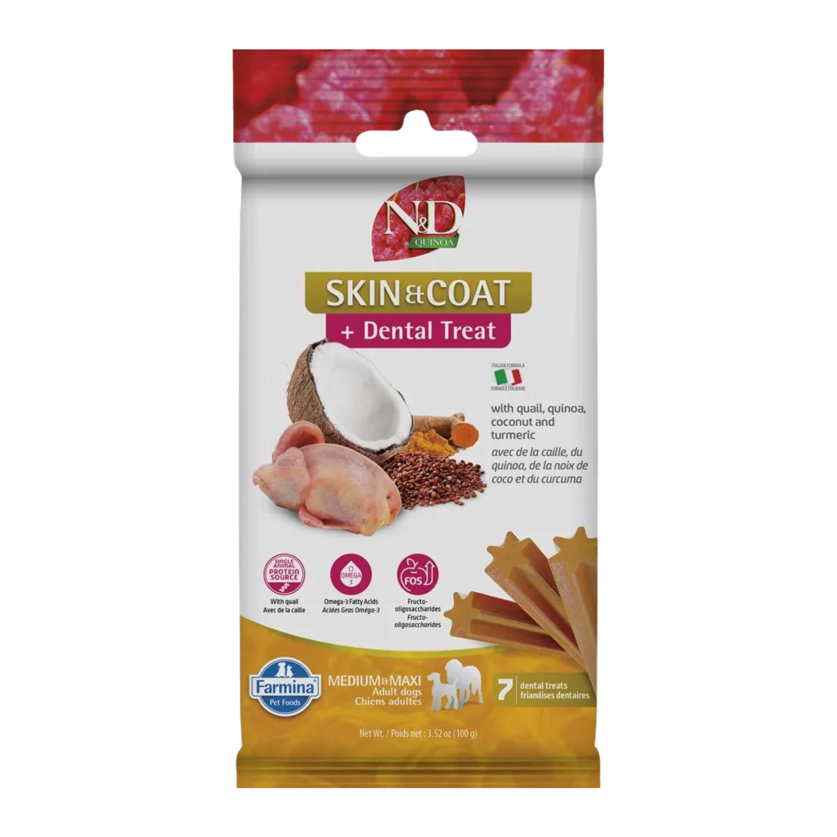 Farmina Farmina Quinoa: Dental Treat: Skin & Coat Quail 100g