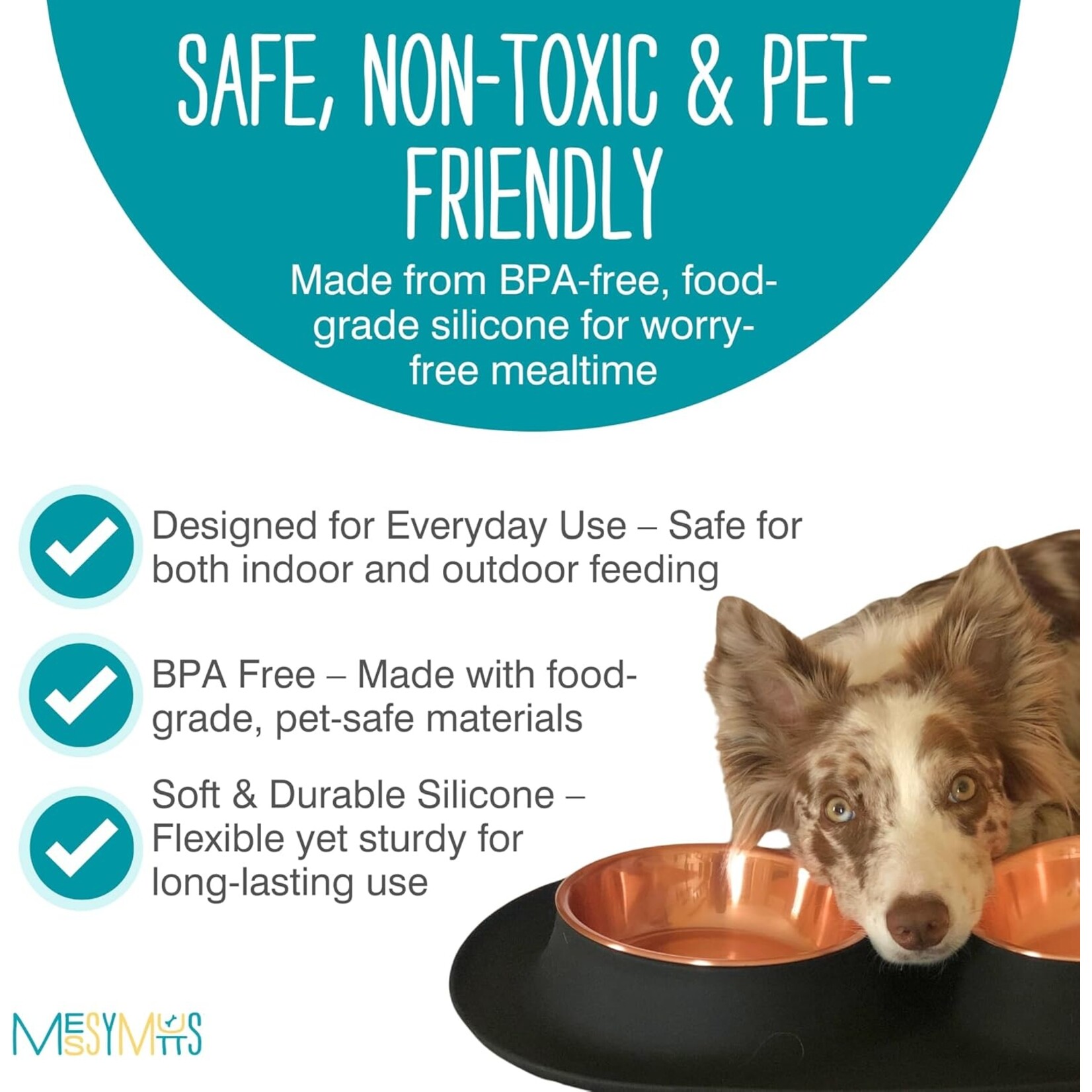 Messy Mutts Messy Mutts: Double Silicone Feeder: Stainless Copper Saucers