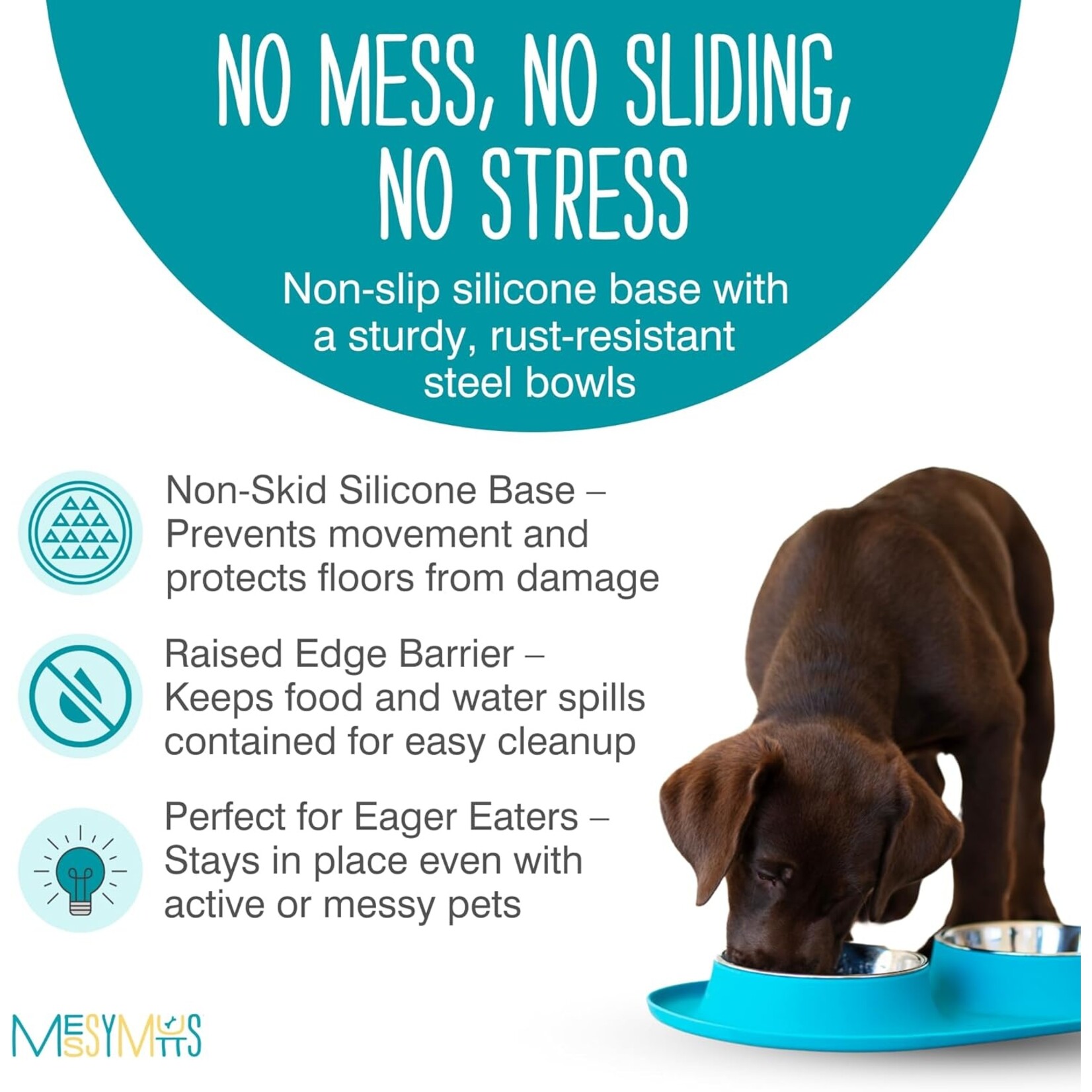 Messy Mutts Messy Mutts: Double Silicone Feeder: Stainless Saucer M