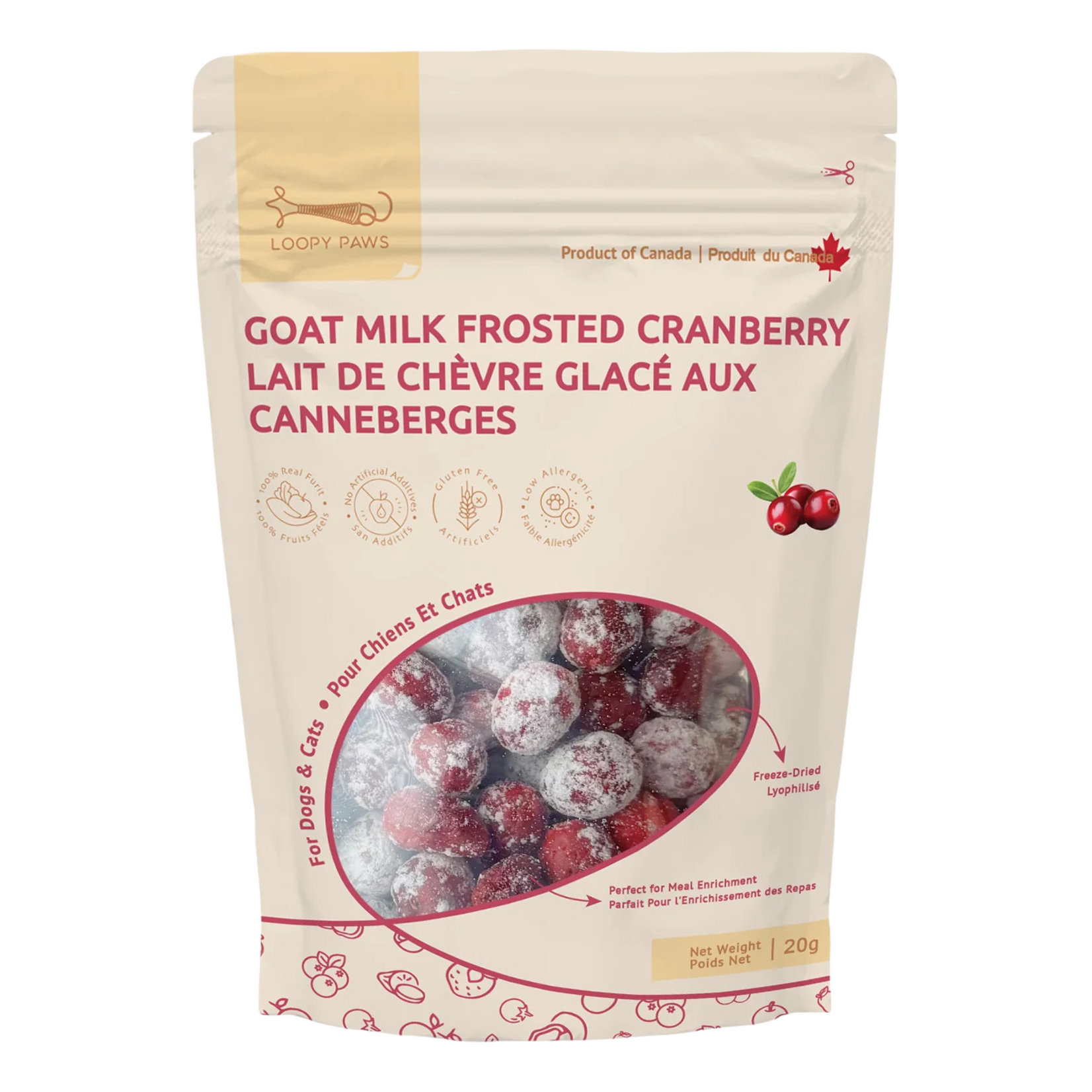 Loopy Paws Loopy Paws: Freeze-Dried Treats: Goat Milk Frosted Crispies Cranberries 30g
