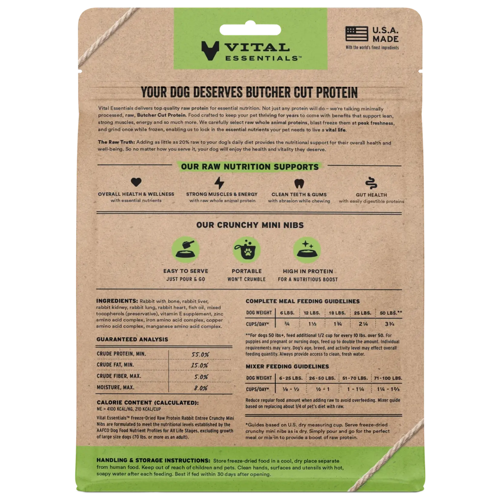 Vital Essentials Vital Essentials: Freeze-Dried Entree: Crunchie Rabbit Nibs 25oz