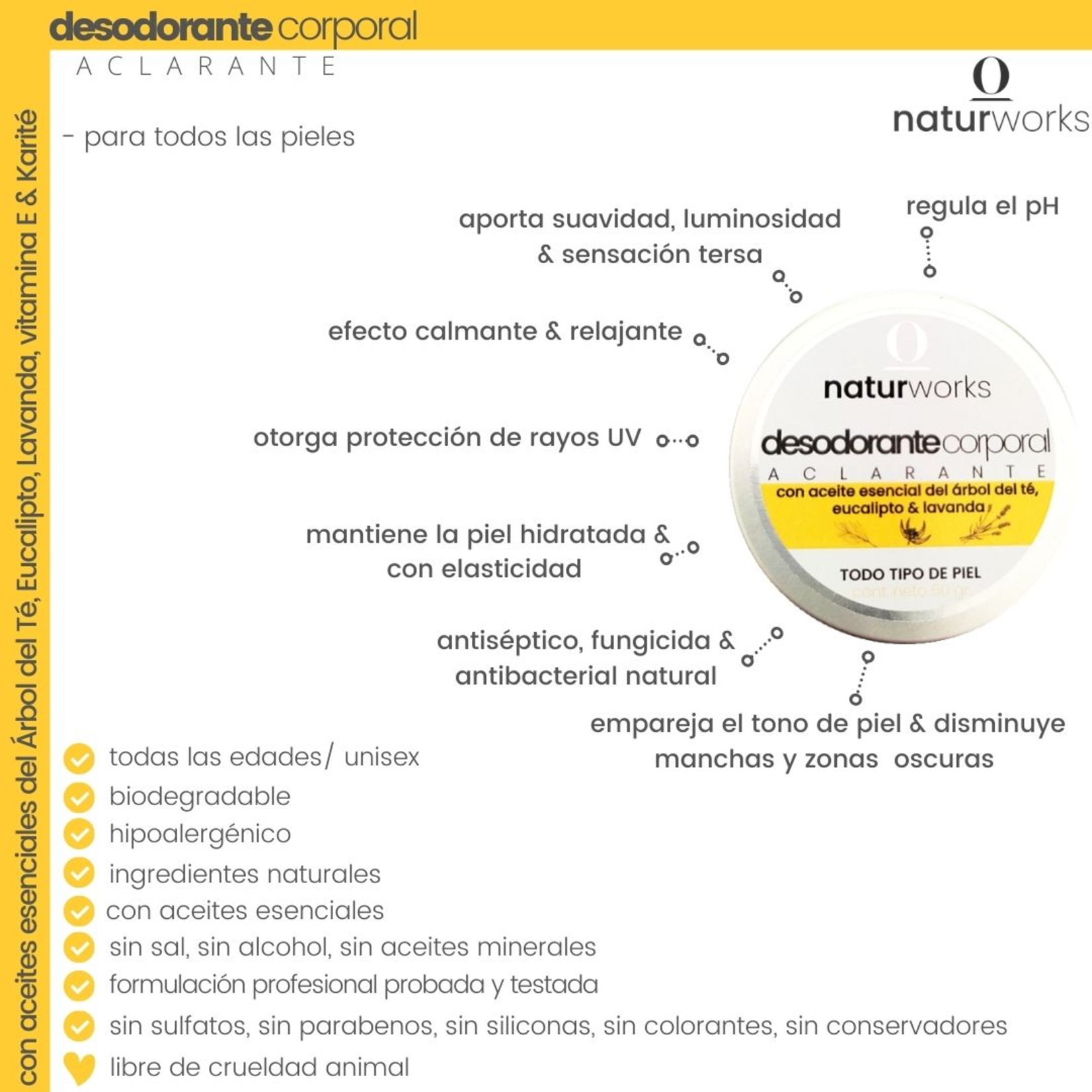 Naturworks Desodorante crema Naturworks con arbol de te, eucalipto, lavanda y vitamina E  50 gr