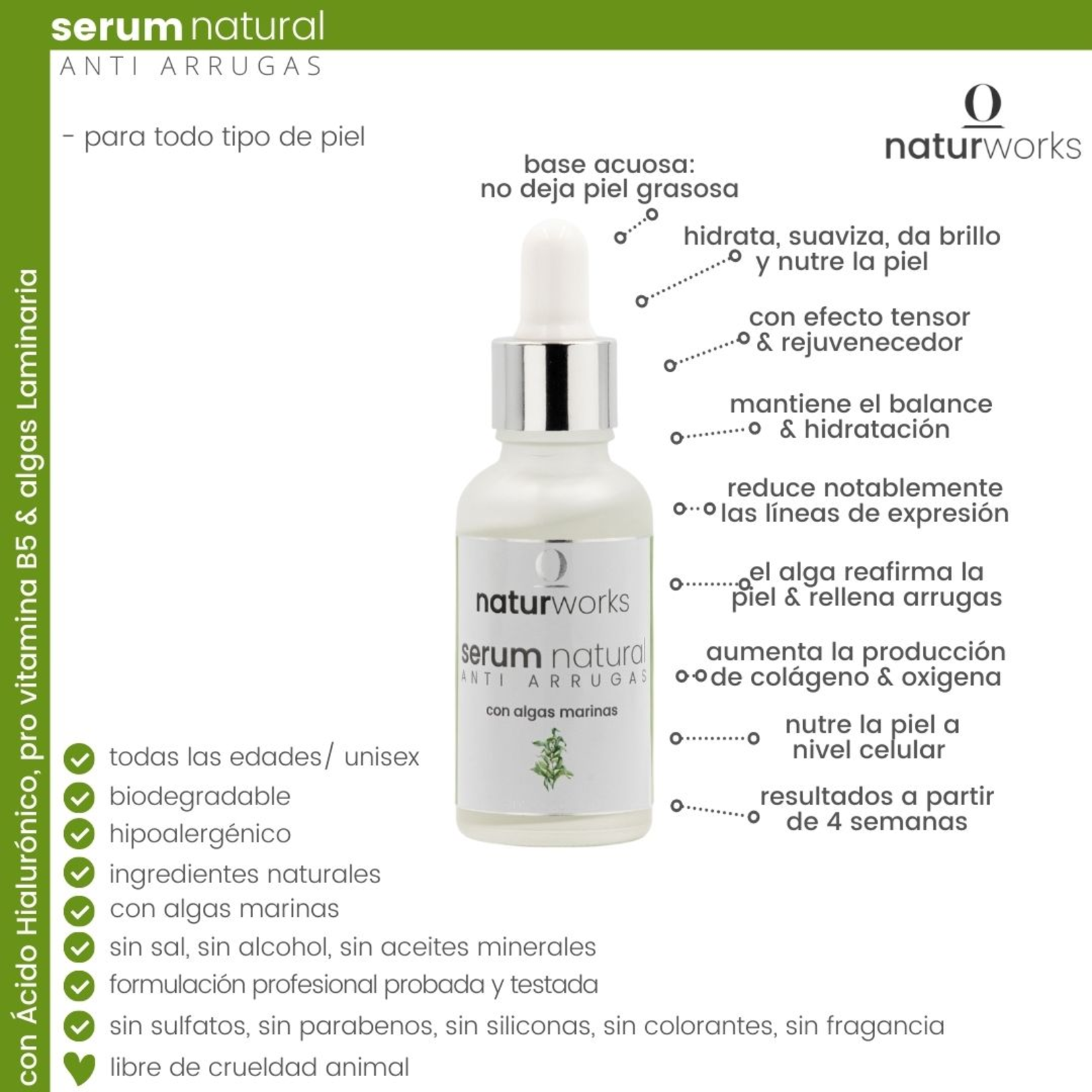 Naturworks Suero Naturworks Antiarrugas con alga marina y acido hialuronico 30 ml
