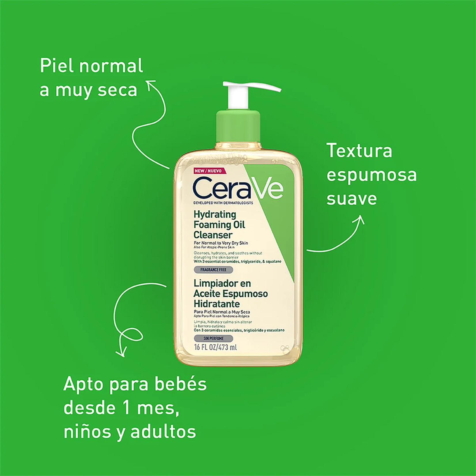 Cerave Limpiador en aceite espumoso Cerave Piel normal a muy seca 236 ml