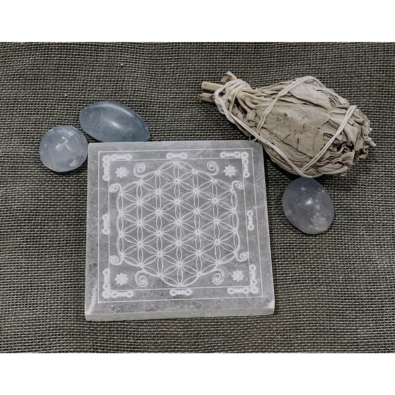 Selenite Disk - SquareSeedOfLife