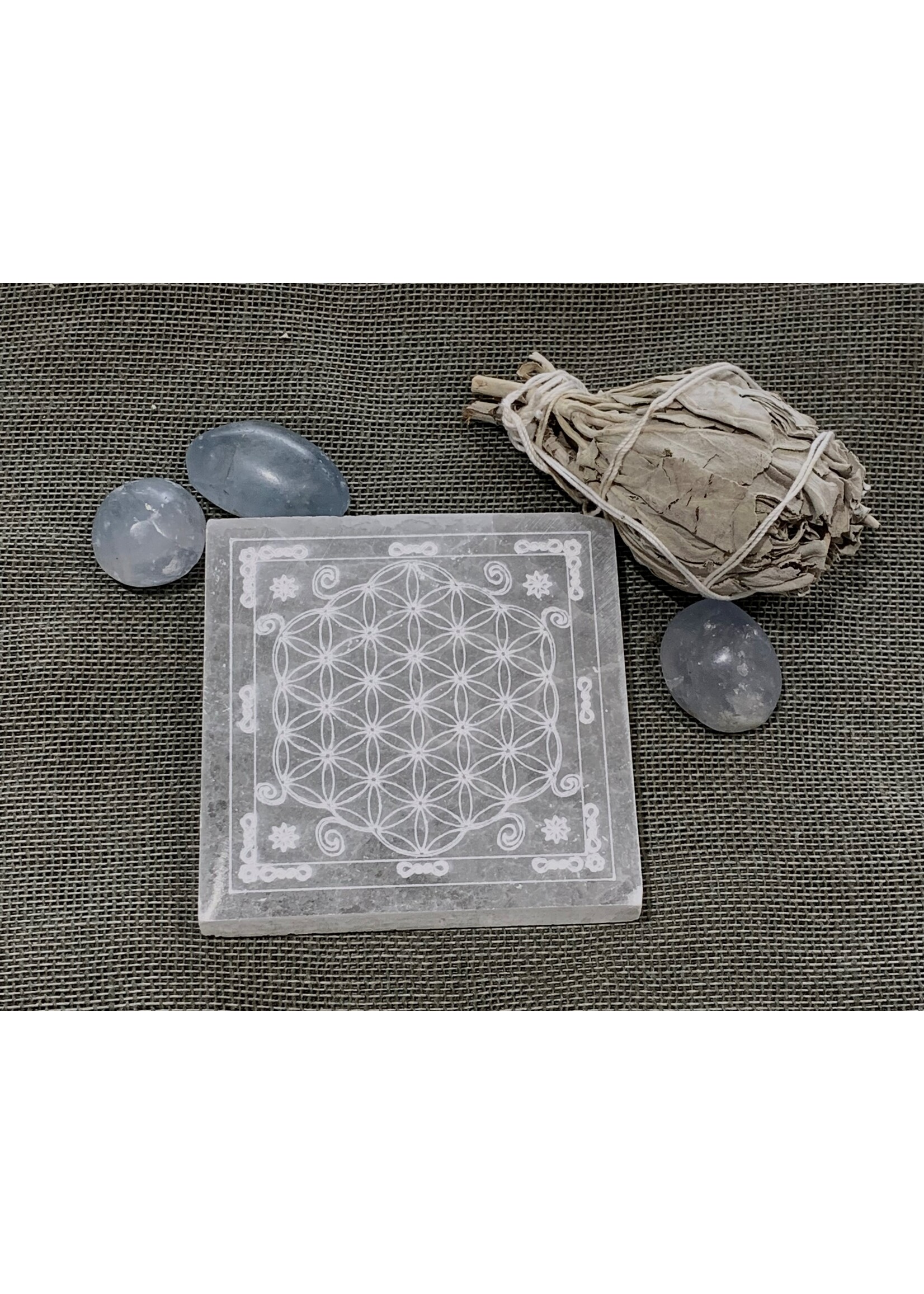 Selenite Disk - SquareSeedOfLife