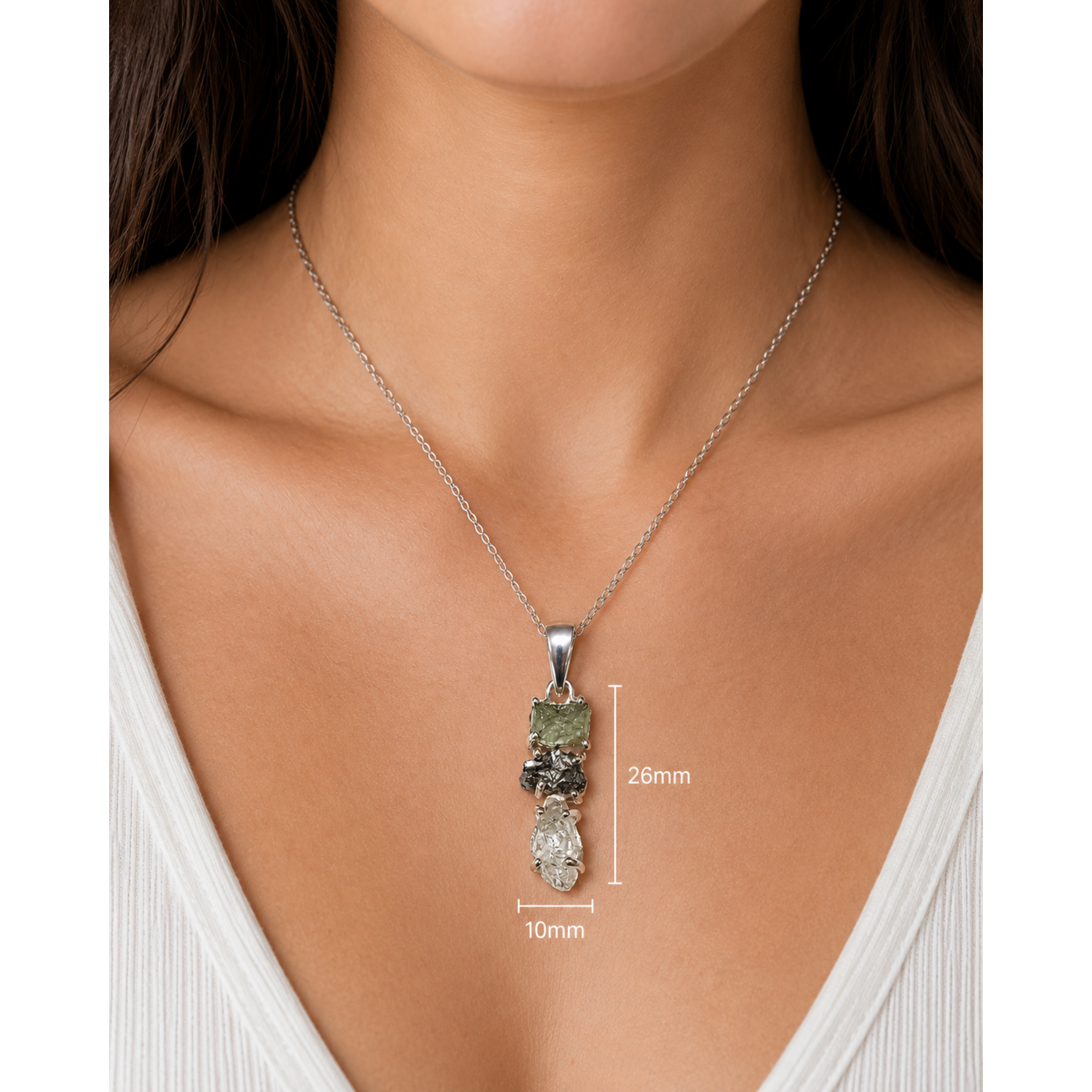 SS Moldavite, Pakimer Diamond, Meteorite Pendant