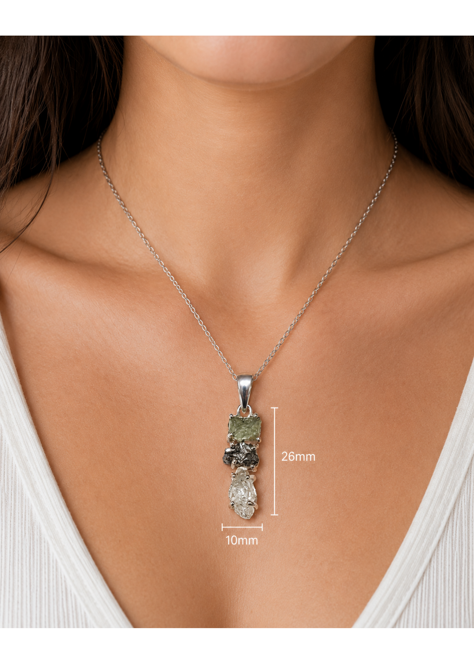 SS Moldavite, Pakimer Diamond, Meteorite Pendant