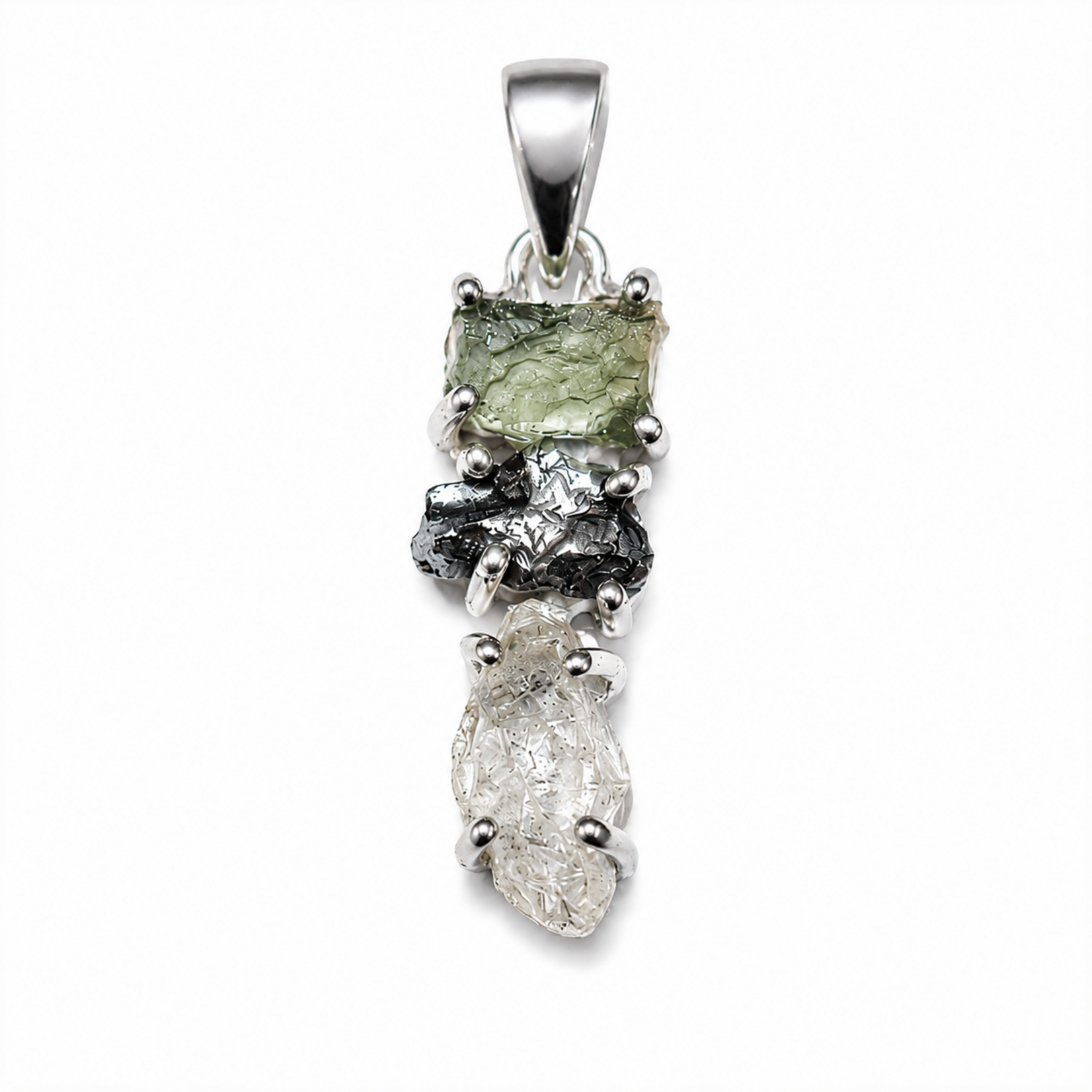 SS Moldavite, Pakimer Diamond, Meteorite Pendant