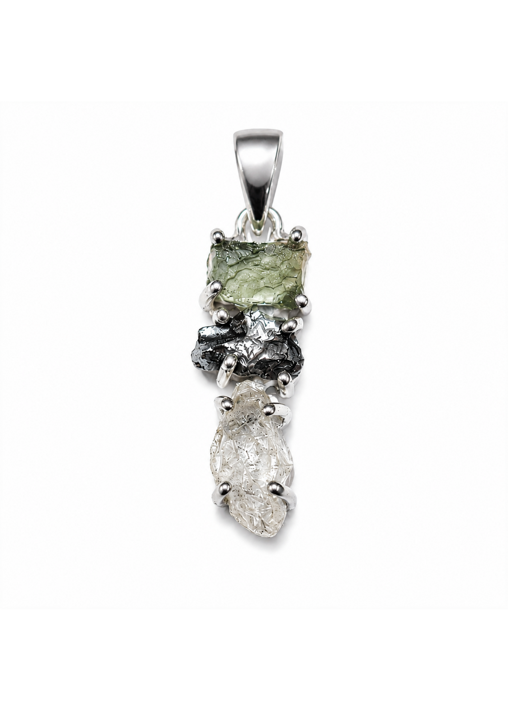 SS Moldavite, Pakimer Diamond, Meteorite Pendant