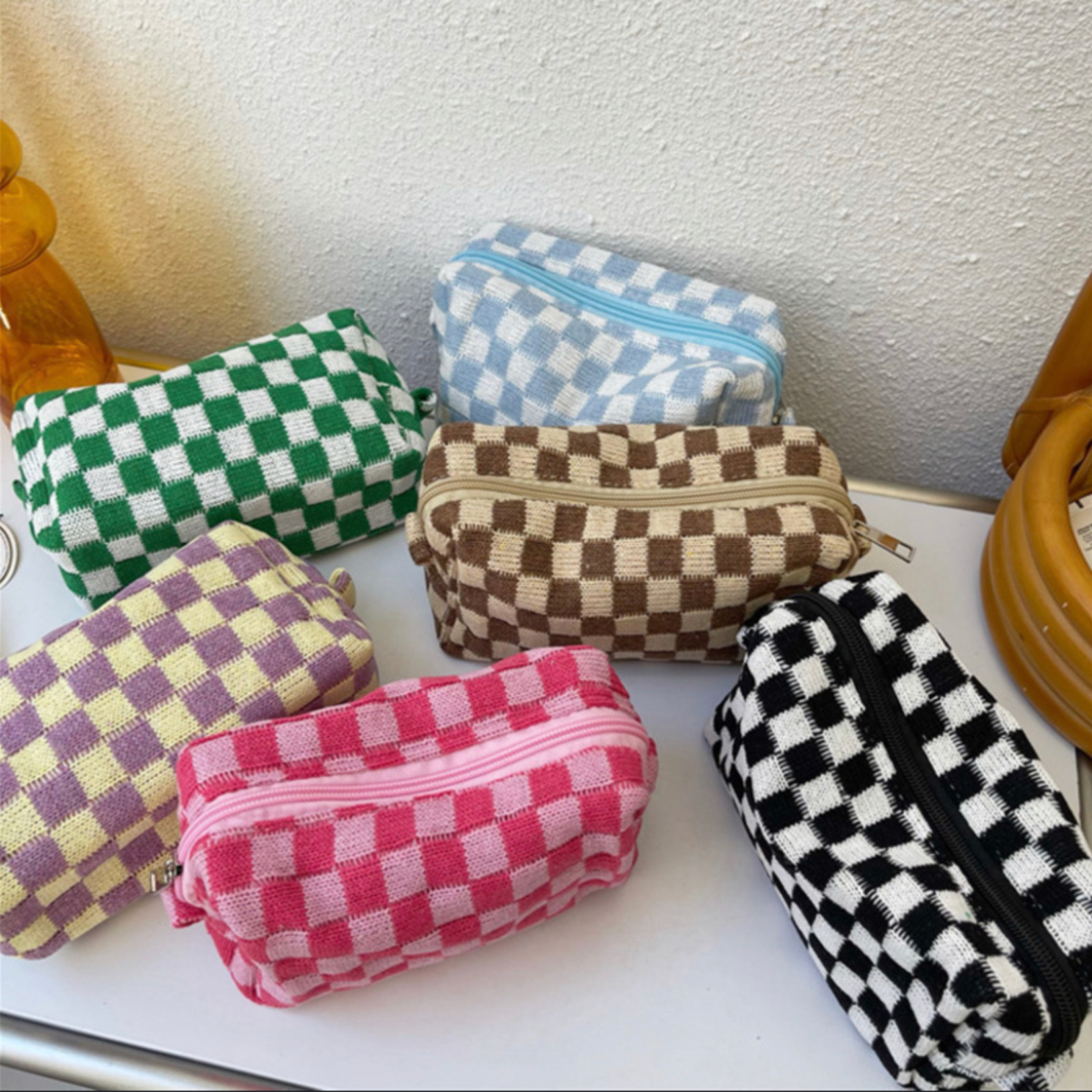 Faire Checkered Cosmetic Bag