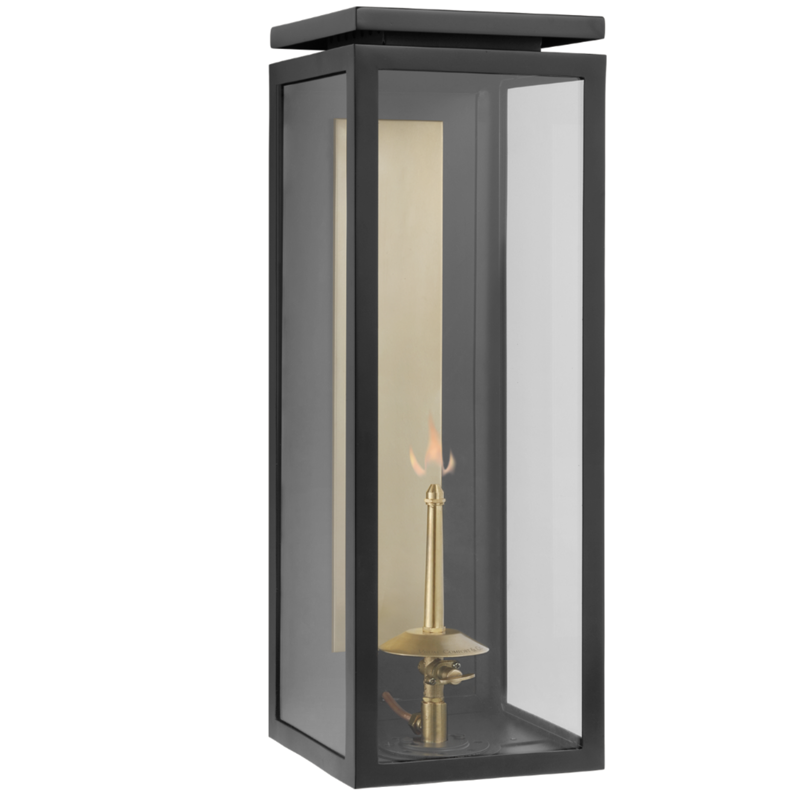 VISUAL COMFORT FRESNO LARGE 3/4 GAS 21" WALL LANTERN (BLACK W/ BRASS ACCENT)