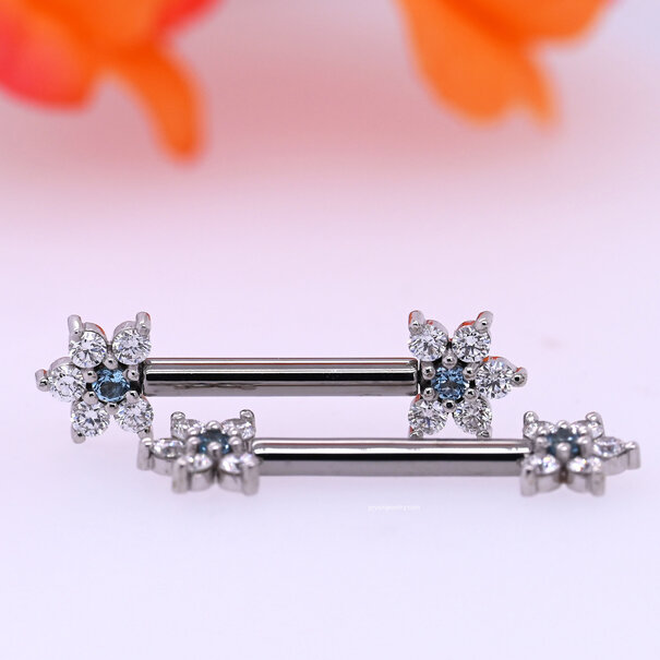 BVLA Front Facing Flowers with  Diamond |Swiss Blue Topaz