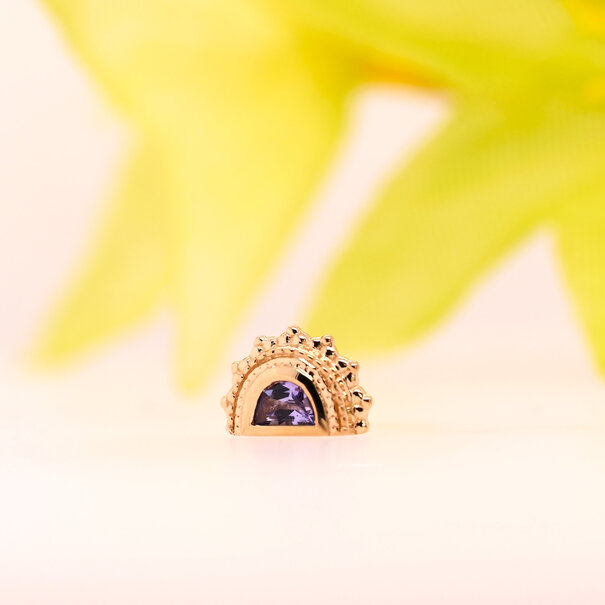 Beaded Afghan Half Moon Bezel with Tanzanite