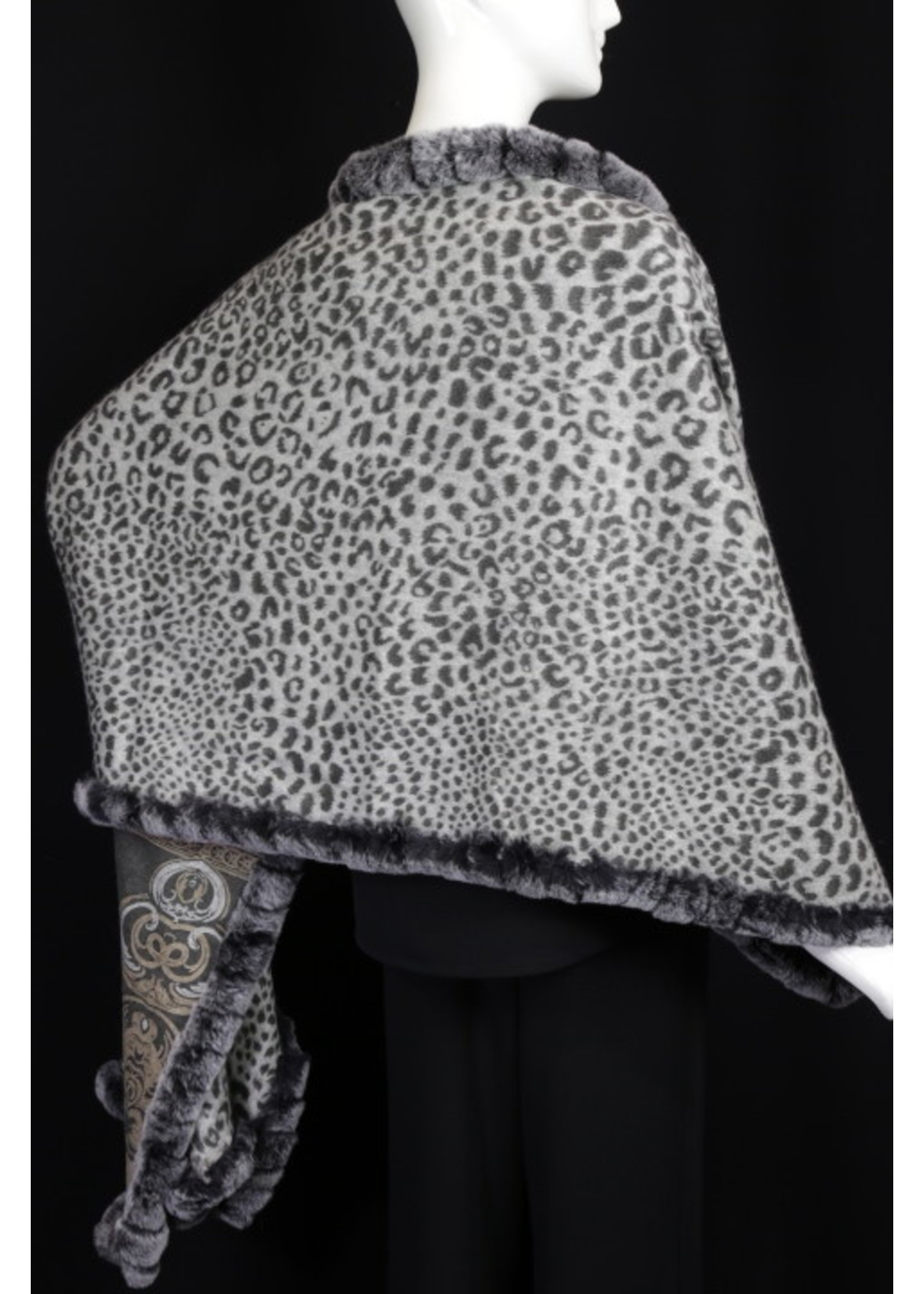 Shawl LF-CASHRF-22 Woven Wrap W/Rex Rabbit Fur Trim O/S