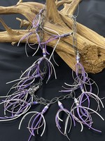 NECKLACE AC01-4764-22 Purple magazine tubes W/leather on gunmetal  chain necklace
