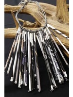 NECKLACE AC01-4774-22 Gray rolled magazine tubes on gray leather necklace