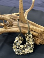 NECKLACE AC01-4771-22 Olive Green& putty buttons & leather necklace