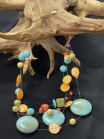 NECKLACE AC01-4760-22 Turquoise,mango & green necklace on fishing line