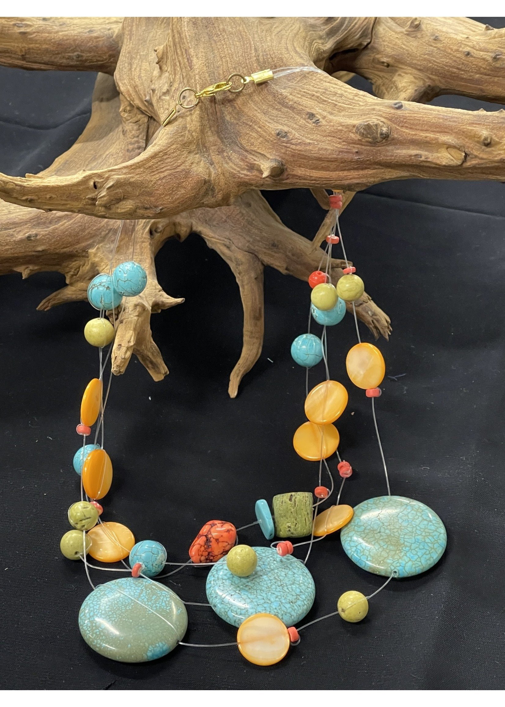 NECKLACE AC01-4760-22 Turquoise,mango & green necklace on fishing line necklace