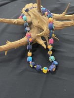 AC01-4748-22 Rolled multicolor khanta  & denim long necklace