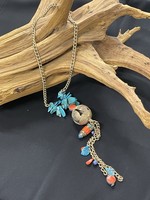NECKLACE AC01-4733-22 Antique Gold, Turquoise & coral Necklace