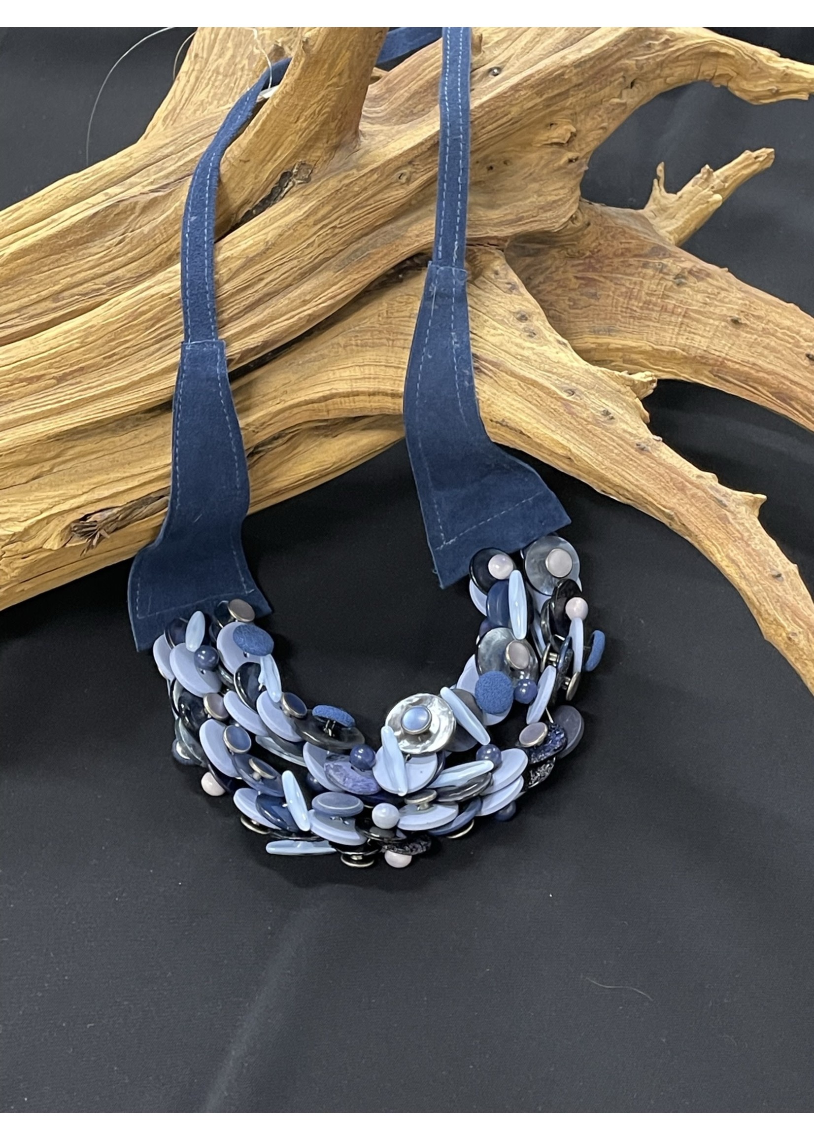 NECKLACE AC01-4729-22 Shades Of Blue Buttons Necklace