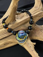 NECKLACE AC01-4721-22 Onyx & multicolor glass bead Necklace