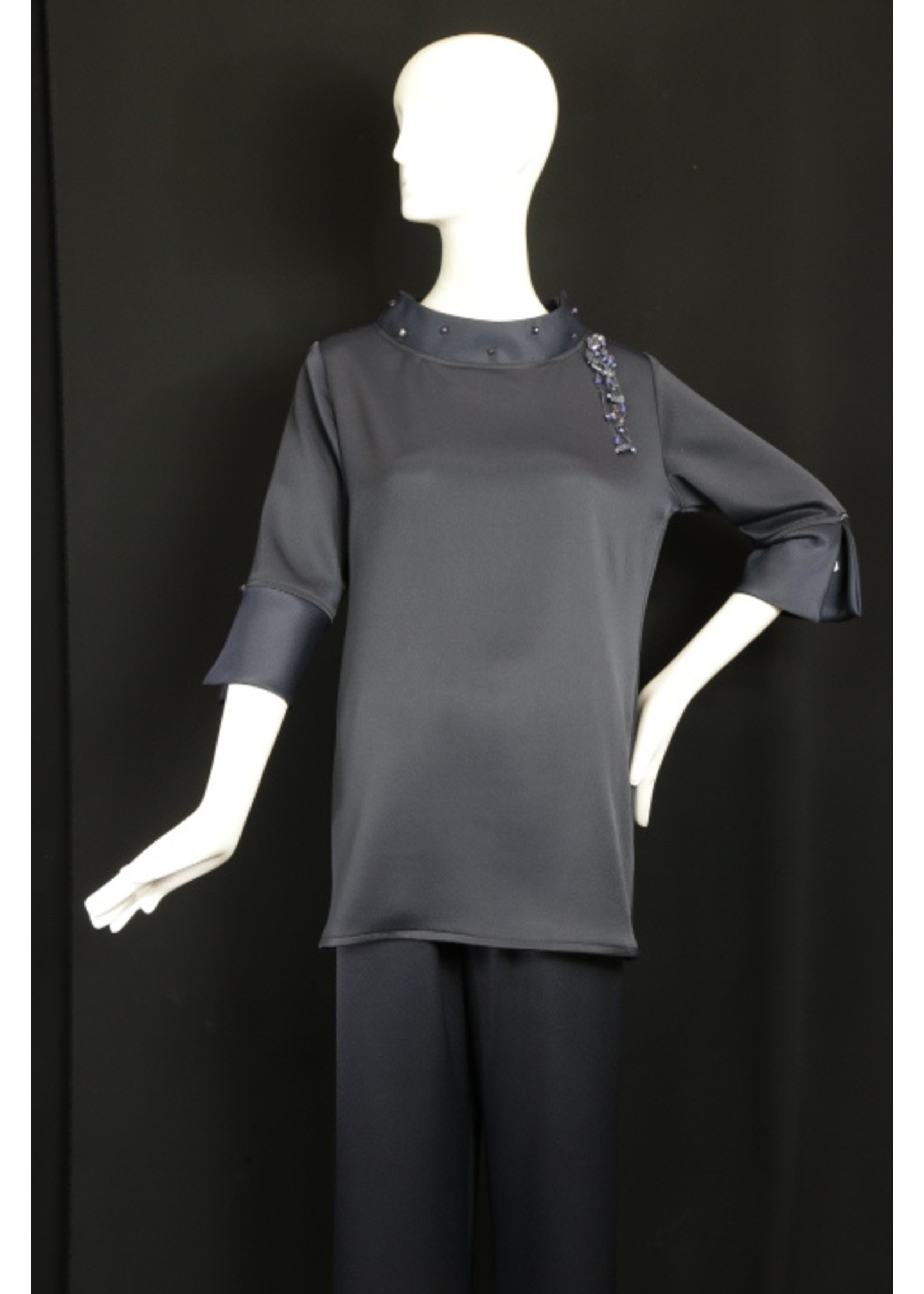 Tunic T2326-MS085-P- Midnight Shiny Side Sophia T2036-beaded collar T2450 Cuff Tunic