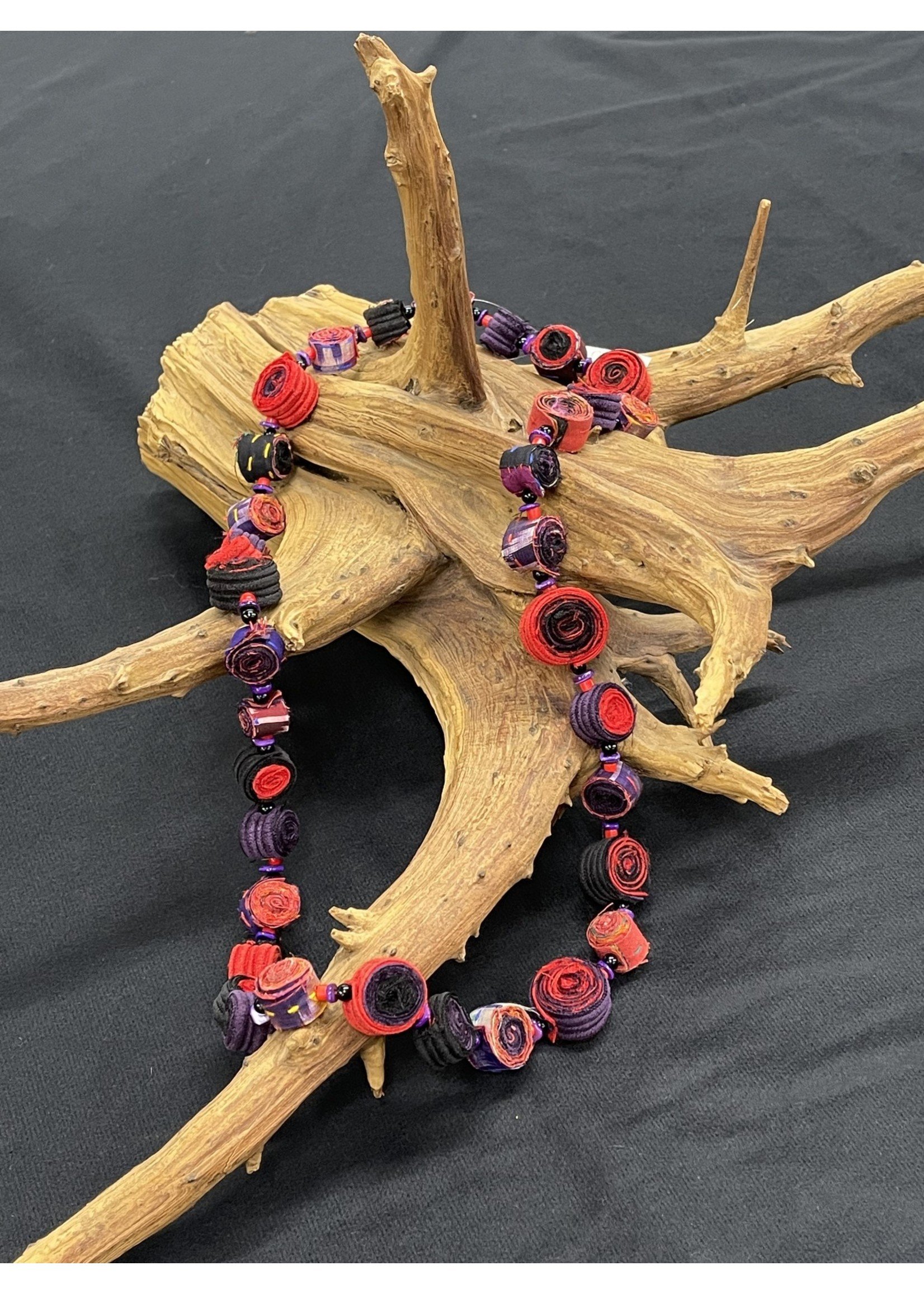 NECKLACE AC01-4679-21 Purple,Red & Black Rolled Khanta Cloth Necklace