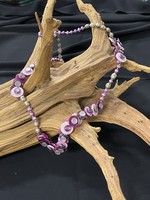 NECKLACE AC01-4723-22 Purple Pearls, silver Beads & button long necklace