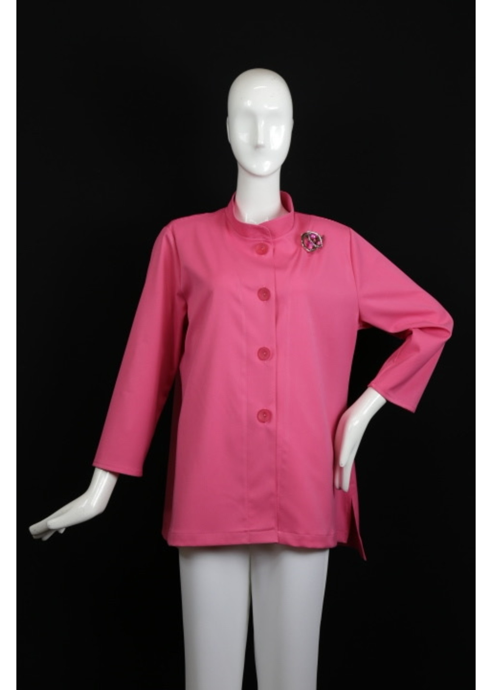 J5647-L0422-XP Hot pink linen jacket with rounded patch pockets