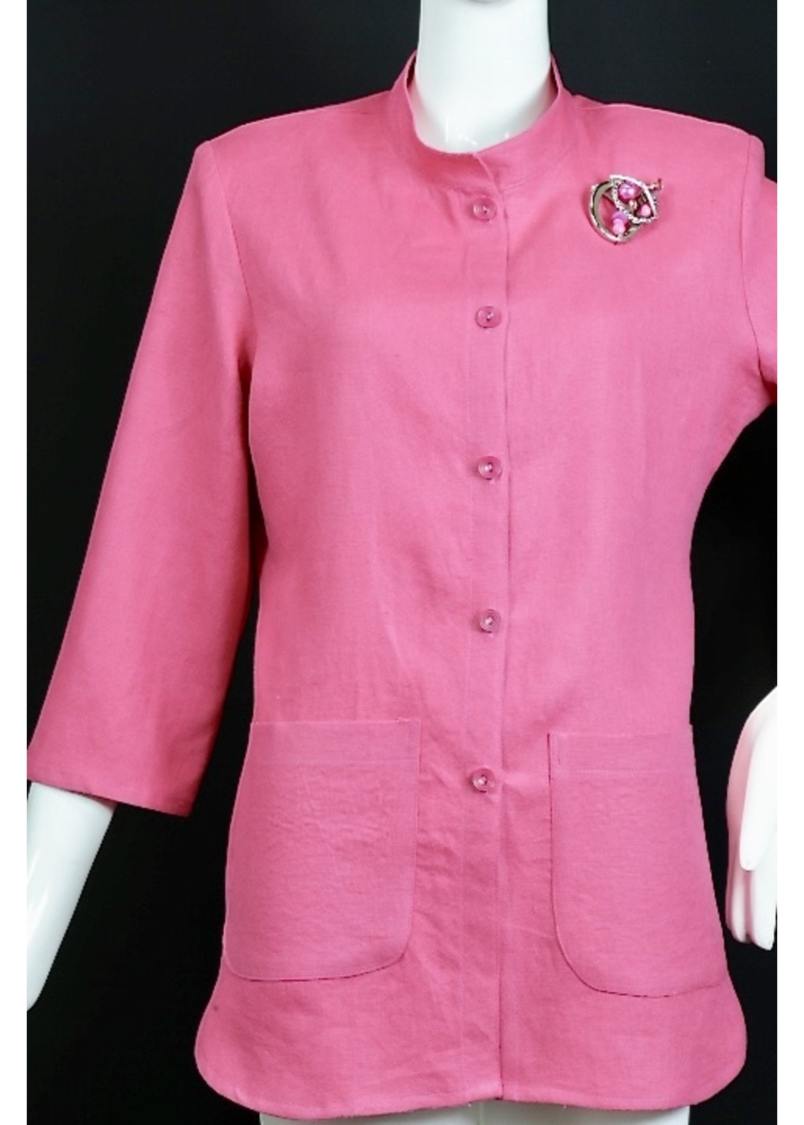 J5647-L0422-XP Hot pink linen jacket with rounded patch pockets