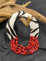 AC01-4462-20  Zebra  Print Leather & Red Coral  necklace