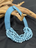 AC01-4342-20 Blue Jade beads & Blue leather necklace