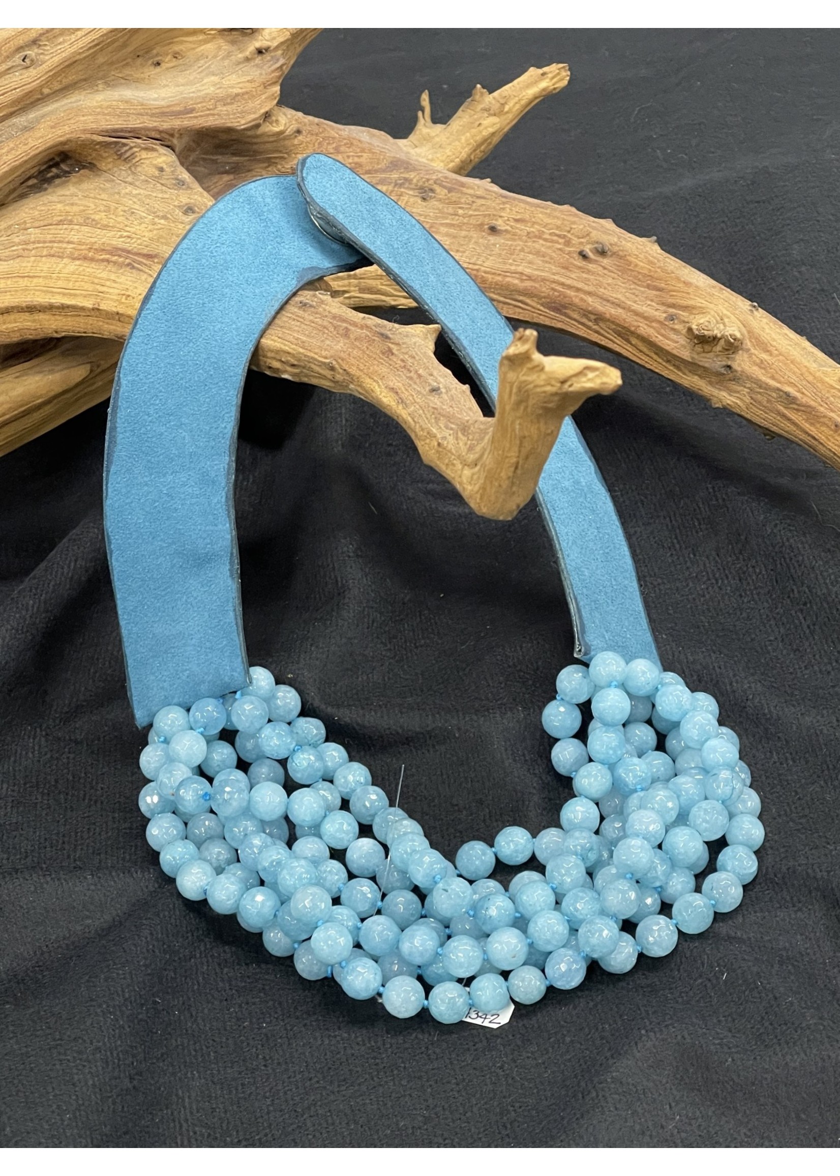 AC01-4342-20 Blue Jade beads  & Blue Leather necklace