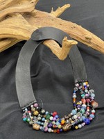 AC01-4458-20 black leather & multicolor beads necklace